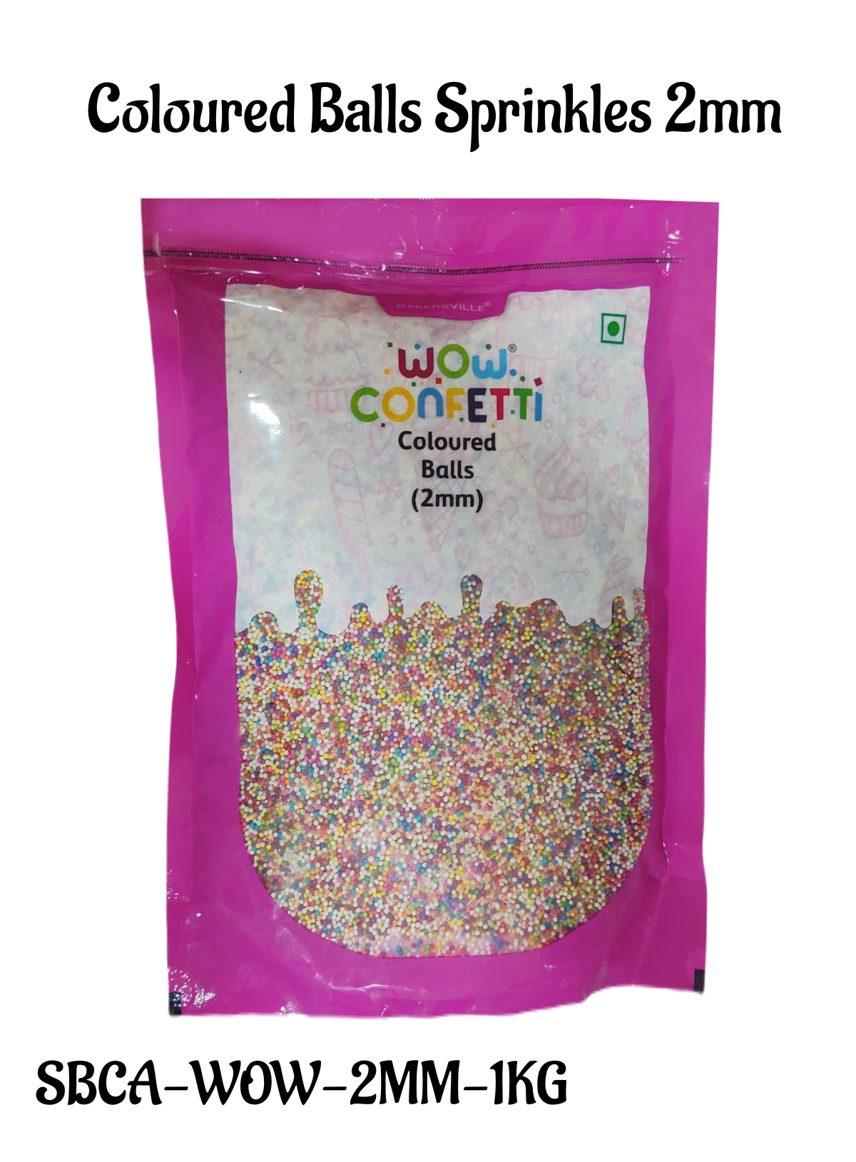 CAKE DECOR™ 1 kg Wow Confetti Coloured Balls (2mm) Sprinkles (SBCA-WOW-2MM-1KG)