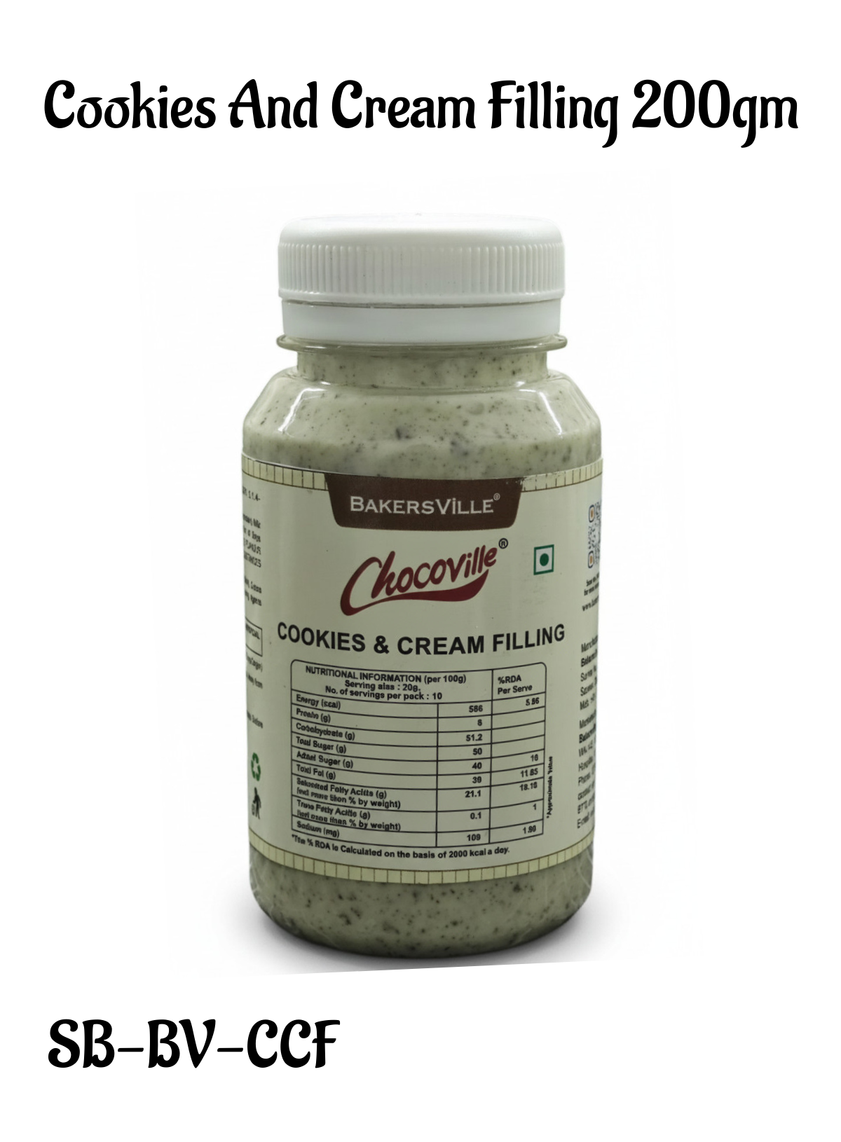 CAKE DECOR™ Chocoville Cookies And Cream Filling (200gm) - Dessert decorating and topping - (SB-BV-CCF)