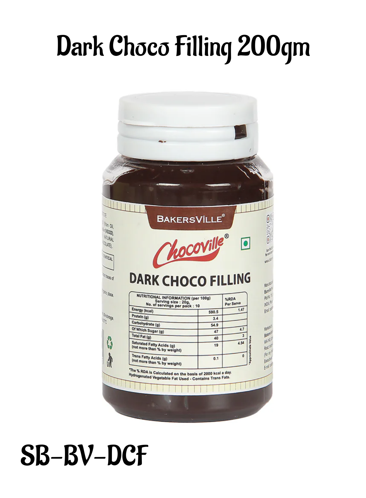 CAKE DECOR™ Chocoville Dark Choco Filling (200gm) - Dessert decorating and topping - (SB-BV-DCF)