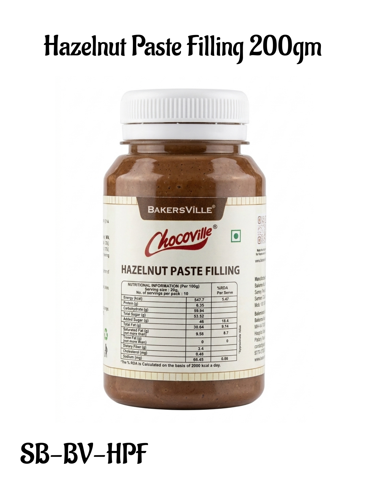 CAKE DECOR™ Chocoville Hazelnut Paste Filling (200gm) - Dessert decorating and topping - (SB-BV-HPF)