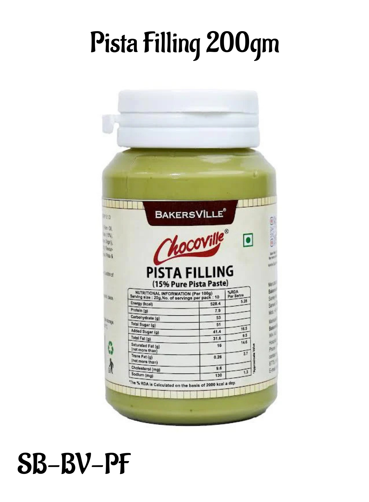 CAKE DECOR™ Chocoville Pista Filling (200gm) - Dessert decorating and topping - (SB-BV-PF)