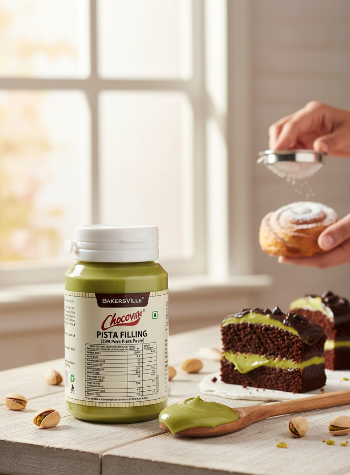 CAKE DECOR™ Chocoville Pista Filling (200gm) - Dessert decorating and topping - (SB-BV-PF)