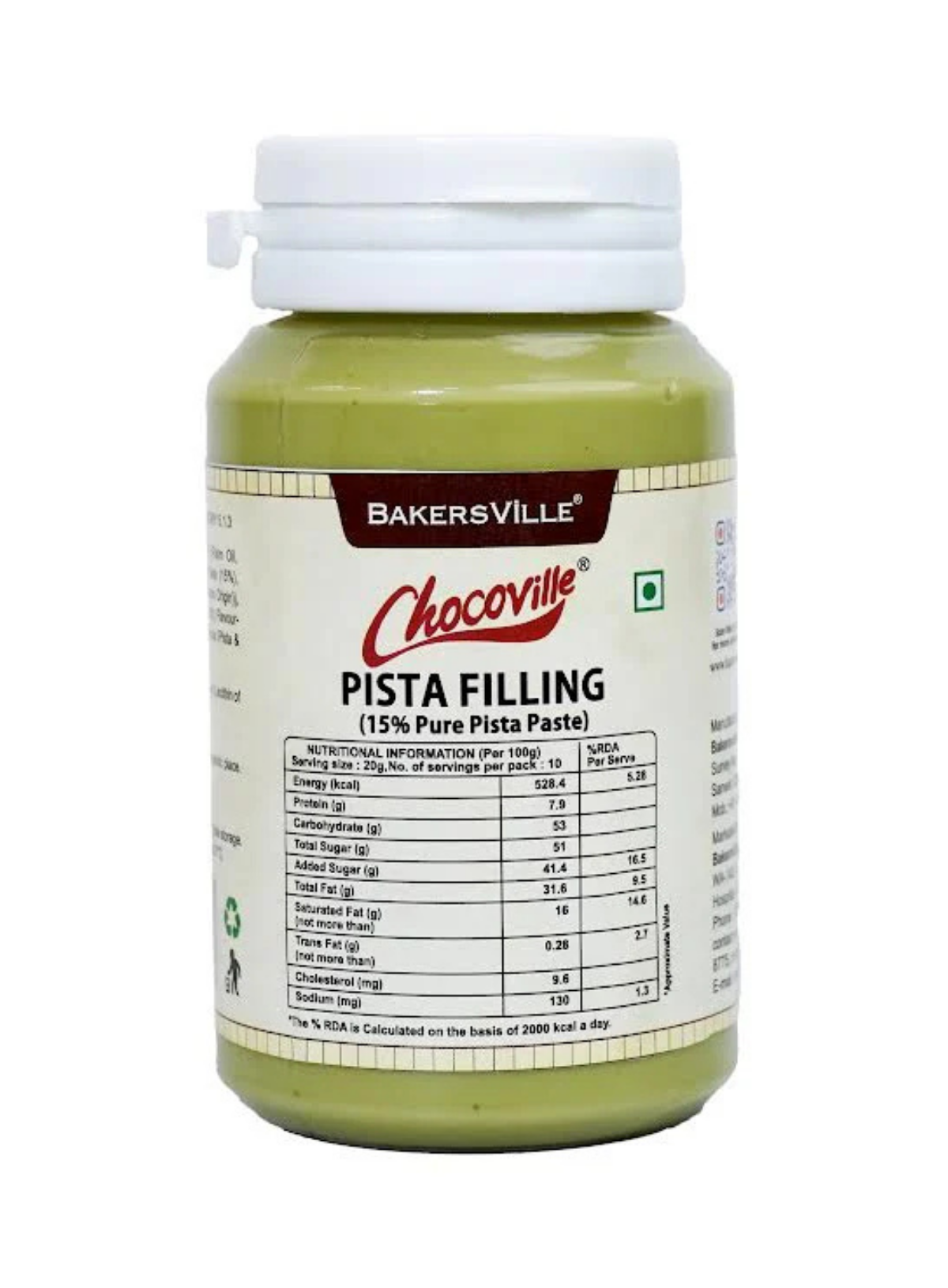 CAKE DECOR™ Chocoville Pista Filling (200gm) - Dessert decorating and topping - (SB-BV-PF)