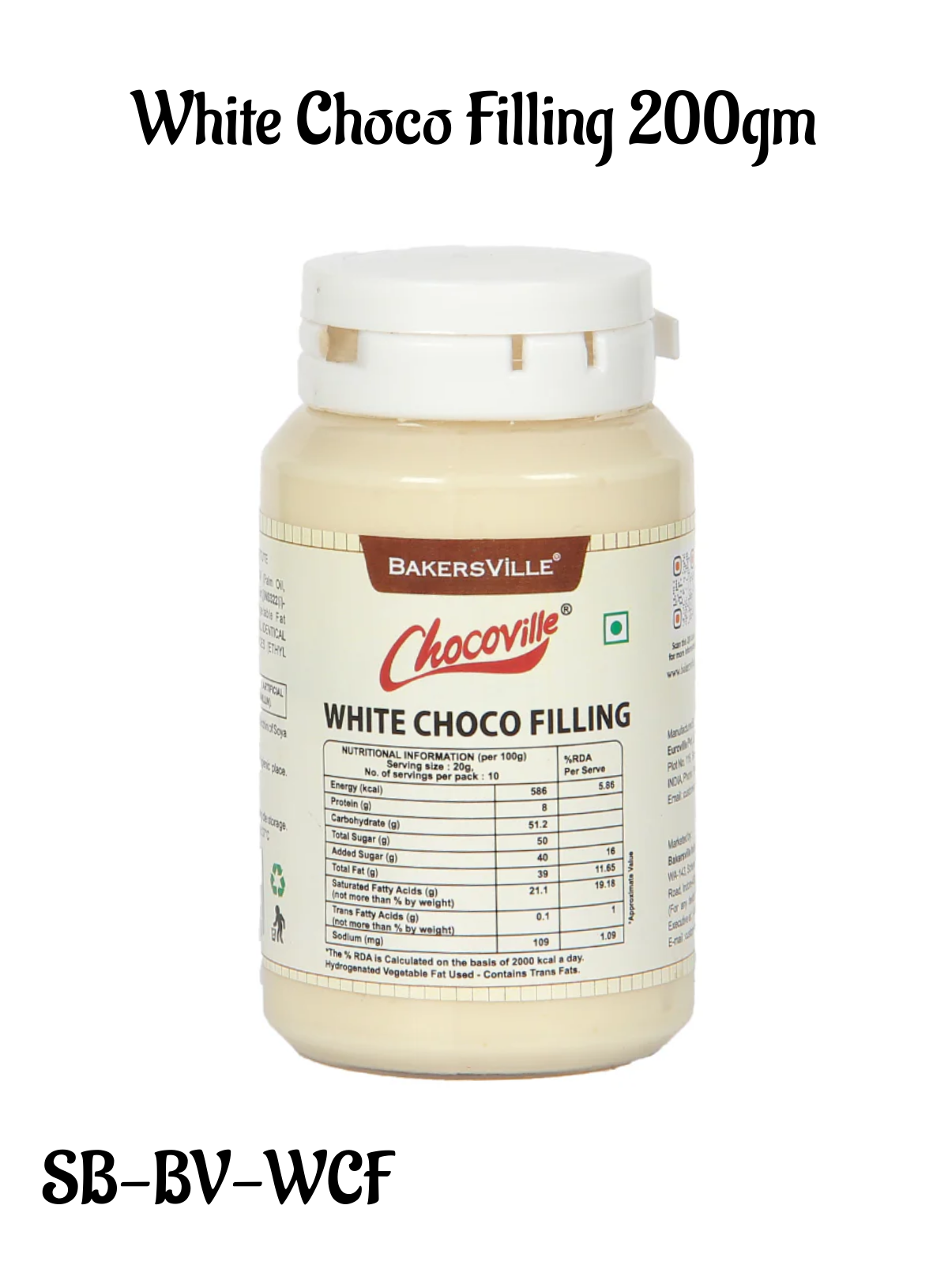 CAKE DECOR™ Chocoville White Choco Filling (200gm) - Dessert decorating and topping - (SB-BV-WCF)