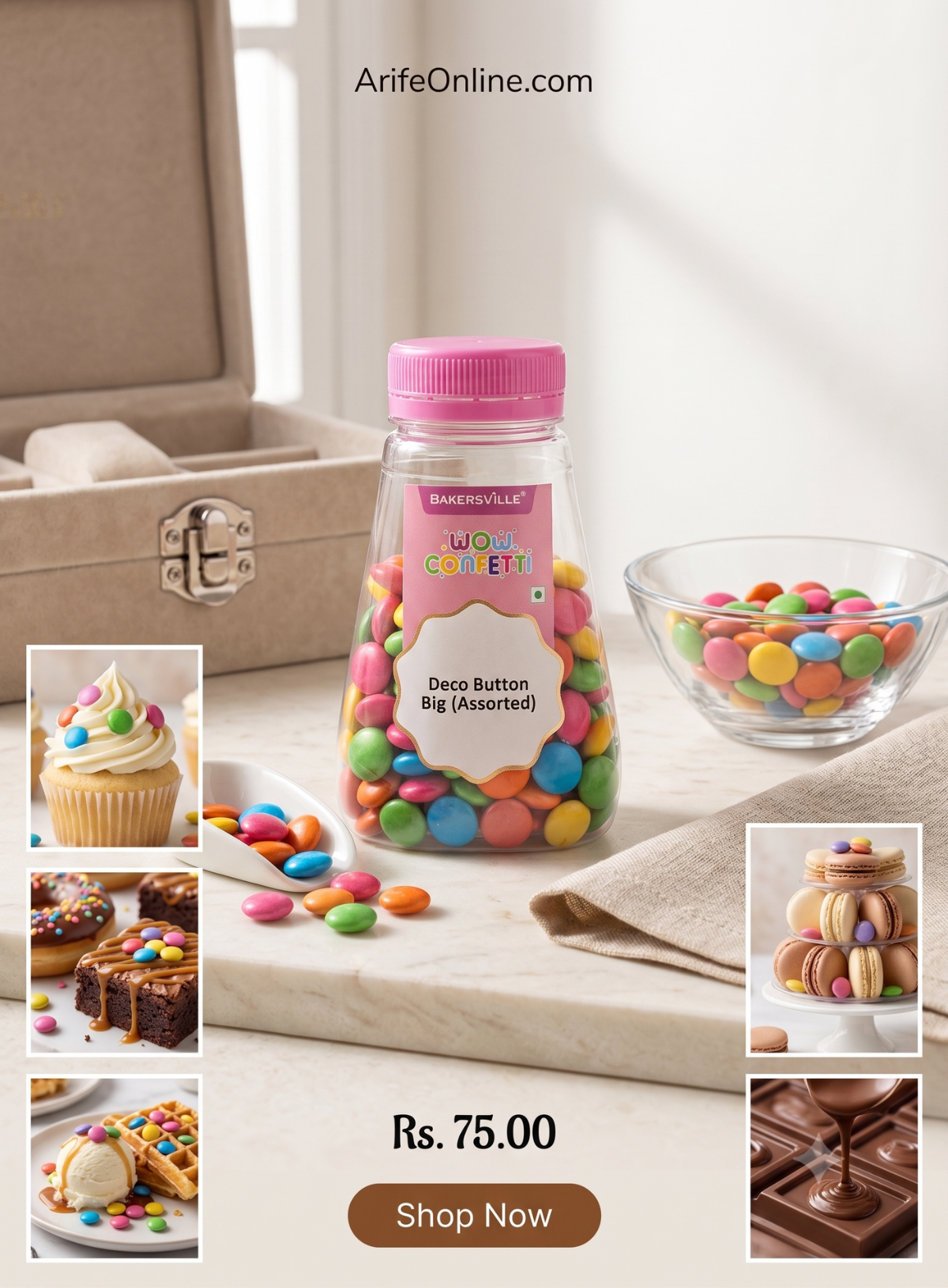 WOW Confetti Deco Button Big (Assorted) 125g | Sprinkles Multicolor for Cake Decoration and Topping (SBCA-WOW-DBB) CAKE DECOR™